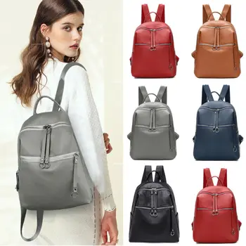 

Women Girls Faux Leather Backpack Large Capacity Rucksack School Bag Travel New Fashion Casual Solid Waterproof Ladies Backpack