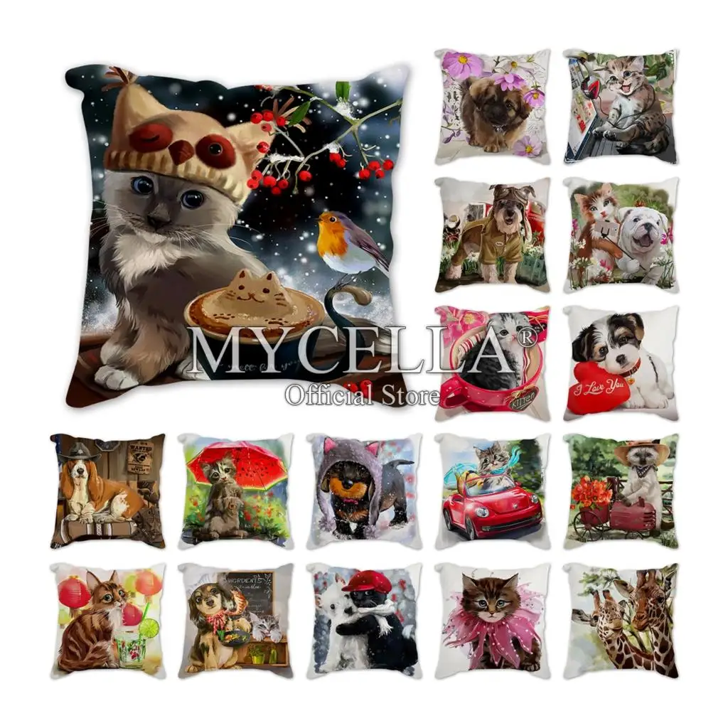 

Cartoons cushion cover home decorative pillows printed with Dog lion cat giraffe deer square 45x45cm pillow covers pillowcase