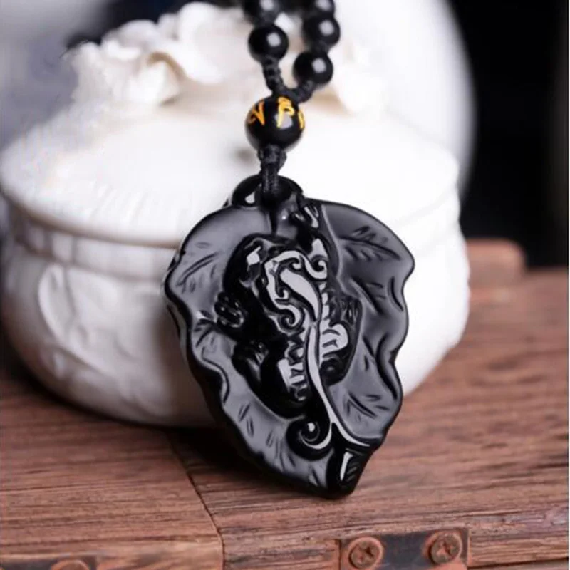 

Jadery 100% Pure Natural Obsidian Pendant Necklace Animal Bodhisattva Amulet Made of Obsidian Gemstone Necklace Men Women 2019