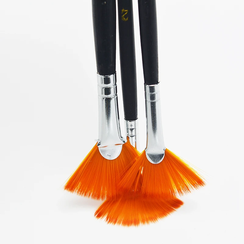 3-teiliges Set Fächerförmige Gouache-Malpinsel für Kinder und Schüler mit Nylonborsten und Holzgriff, Malutensilien für Zeichnungen – Detail 8