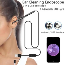 Эндоскоп для чистки ушей 3 в 1 HD720P USB бороскоп инспекционные ушные палочки с 6 регулируемая светодиодная лампа мини-Ушная туннельная камера