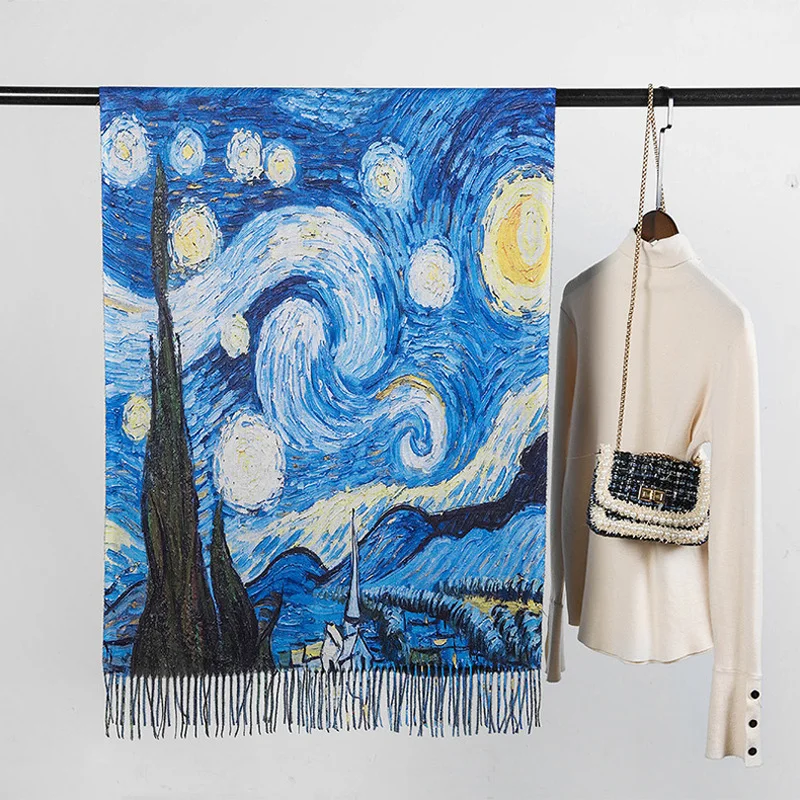 Starry sky Oil Painting Shawl New Winter Cashmere scarf Fashion women Digital Printing shawl wraps bandana female foulard tassel |