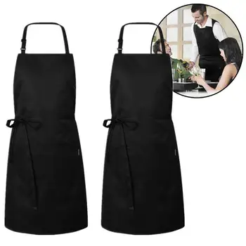 

2pcs Adjustable Bib Apron Waterproof Oil-proof Kitchen Apron Professional Chef Cooking Apron for Women Men (Black)