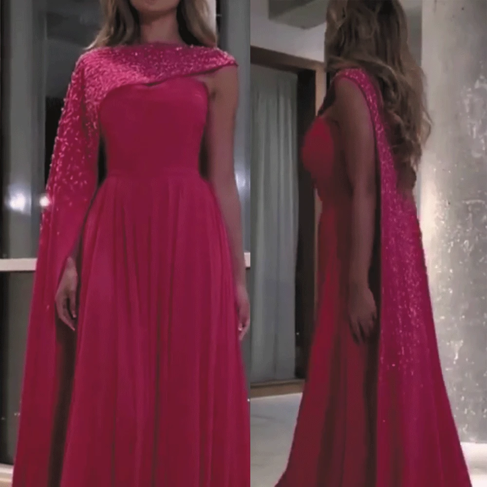 SuperKimJo Vestidos De Fiesta De Noche Дубай модные платья для выпускного вечера расшитые бисером ярко-розовые элегантные арабские Выпускные платья Robe De Soiree Longue