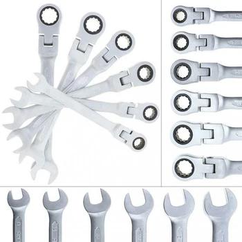 

6pc 180° Adjustable Ratchet Wrench Combination Spanner Set & Rachet Gears 8-13mm