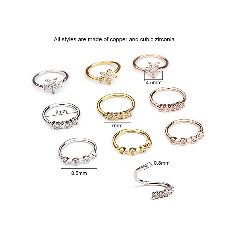 Fashion Nose Piercing Body Jewelry Cz Nose Hoop Nostril Ring Tiny Flower Helix Cartilage Tragus Ring 1Pc 20gx8mm