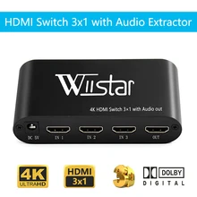 Wiistar hdmi switch 4k 3 em 1 para fora óptico 3.5mm áudio para fora supprot ac3/dts/dolby decodificador hdmi extrator de áudio frete grátis