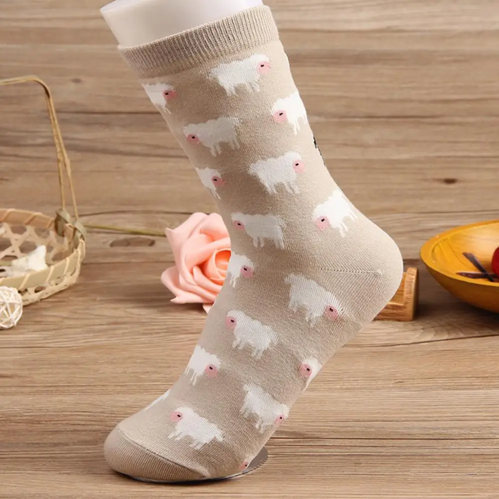 Женские дышащие зимние Нескользящие длинные носки в стиле Харадзюку милые хлопковые носки с рисунком лисы и кошки Носки с рисунком животных# D