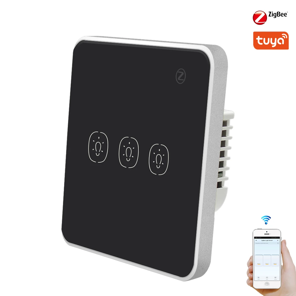 Zemismart Tuya Zigbee светильник переключатель черное стекло сенсорный выключатель Alexa Echo Google домашний помощник Управления