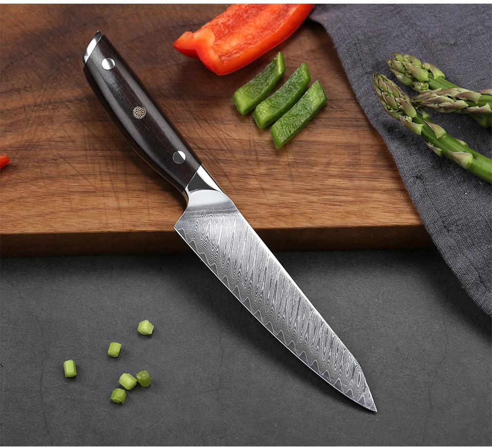 TURWHO 5''inch универсальный нож, Дамасские Профессиональные Кухонные ножи, японский нож из нержавеющей стали с ручкой из красного сандалового дерева