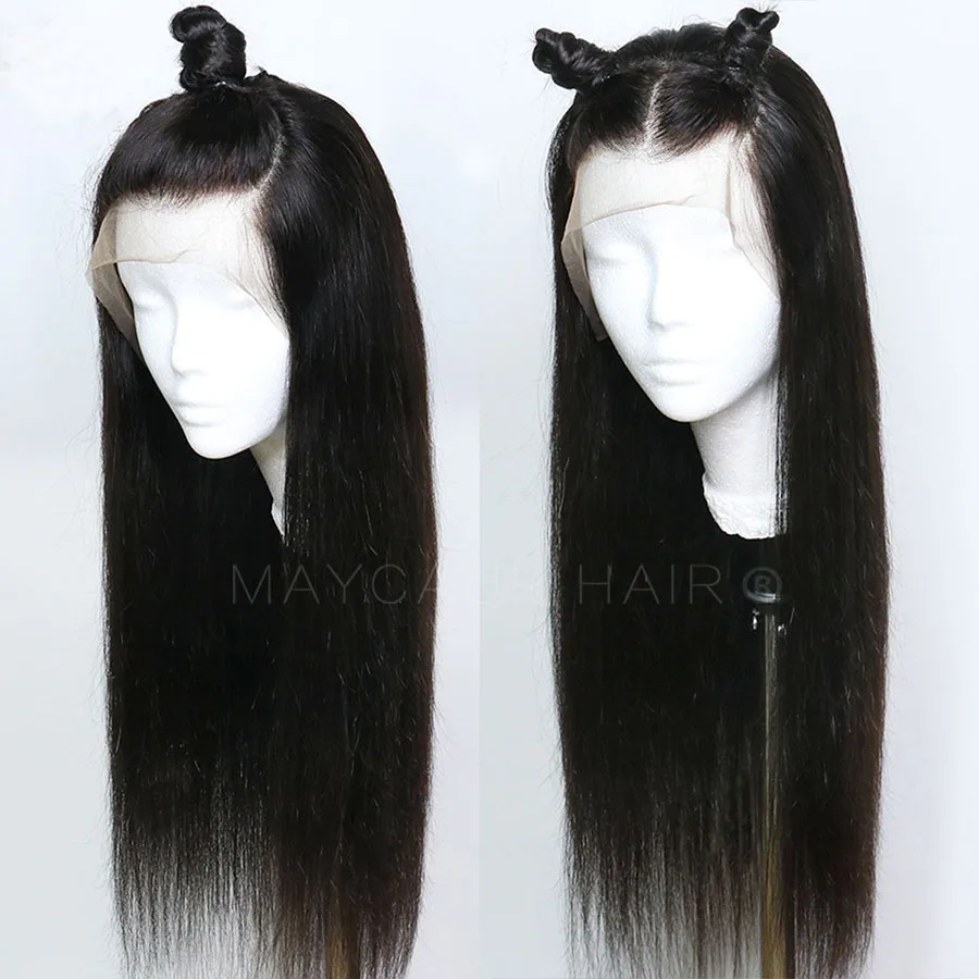 Maycaur Black Color Long Straight Synthetic Lace Front Wigs For Black Women Gluless Wig with Natural Hairline (1)