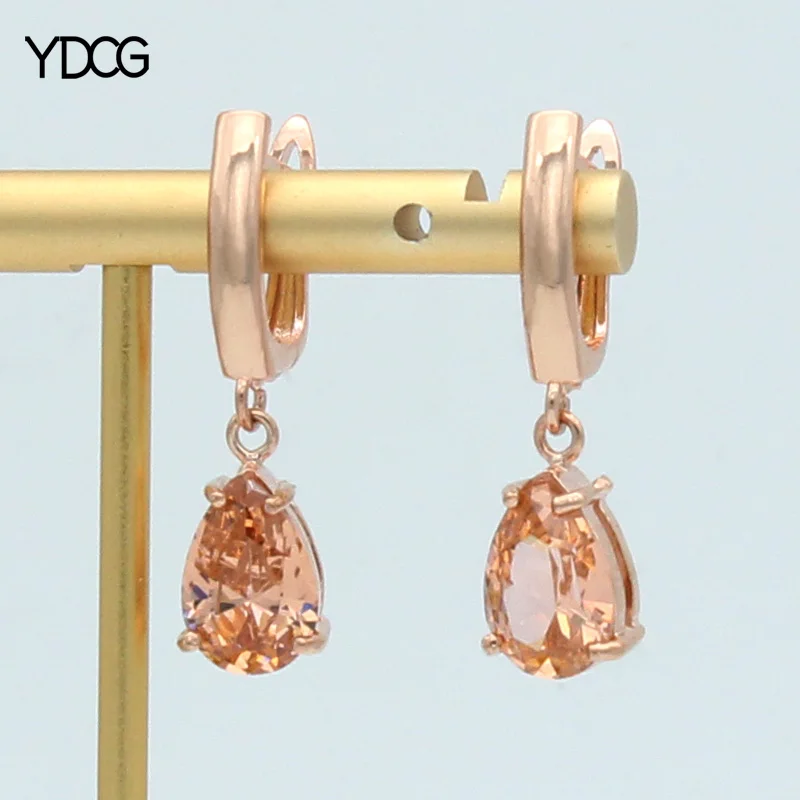 

YDCG Fashion Simple Water Drop Cubic Zirconia Dangle Earrings 585 Rose Gold Anti-allergy Eardrop For Women Wedding Fine Jewelry