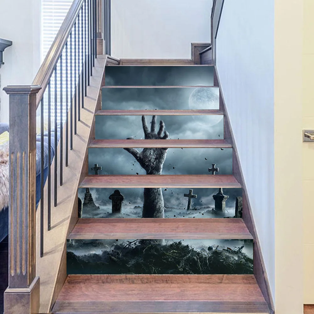 

6 Pcs 3D Three-dimensional Realistic Wallpaper Halloween Decoration Removable Self Adhesive Ladder Waterproof Stickers 18cm*100c