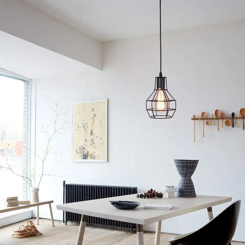 Modern Decor Pendant Light Black Iron Hanging Cage Vintage Led Lamp E27 Light Fixtures for Industrial Loft Kitchen Dinning Room