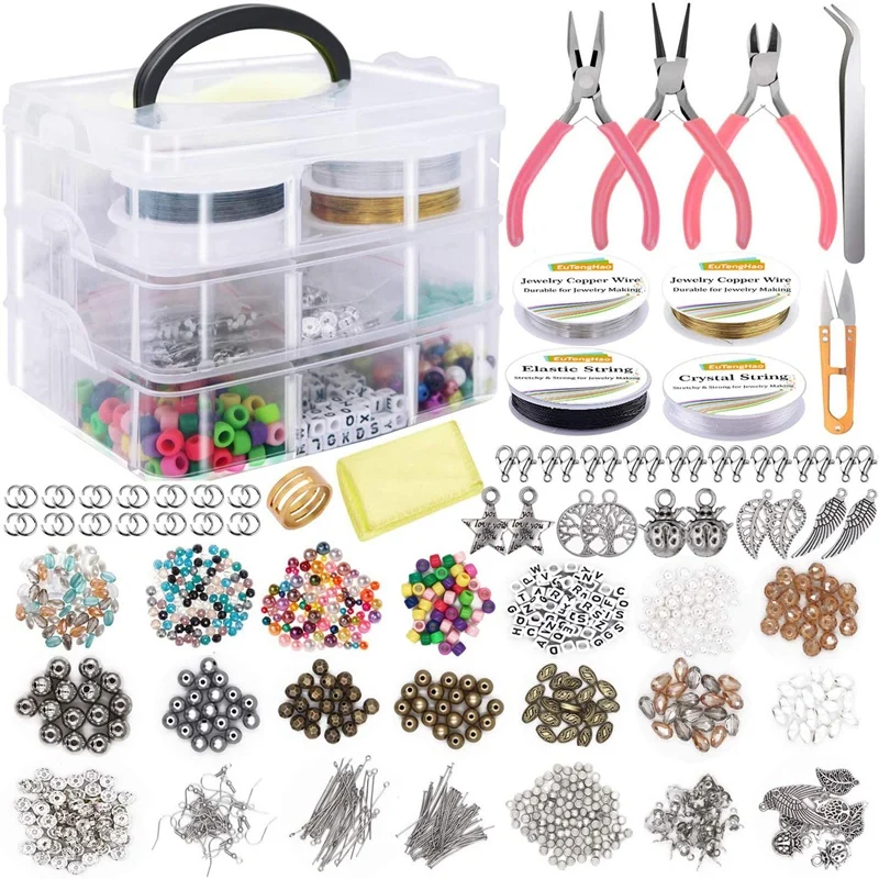 

Jewelry Making Supplies Kit Jewelry Making Tools Kit Includes Beads Wire for Bracelet and Pearl Beads Spacer Beads Jewelry Plier