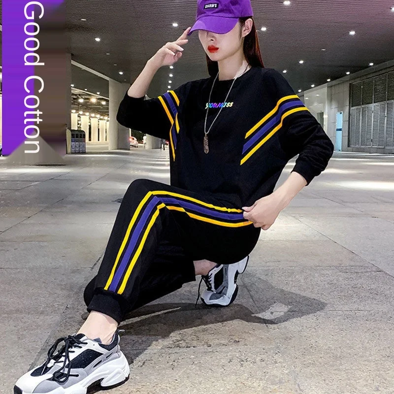 

Women's Sports Suit, Female 2020 New Autumn Korean Sportswear Student Loose Cotton Bat Sleeve Two-Piece Set