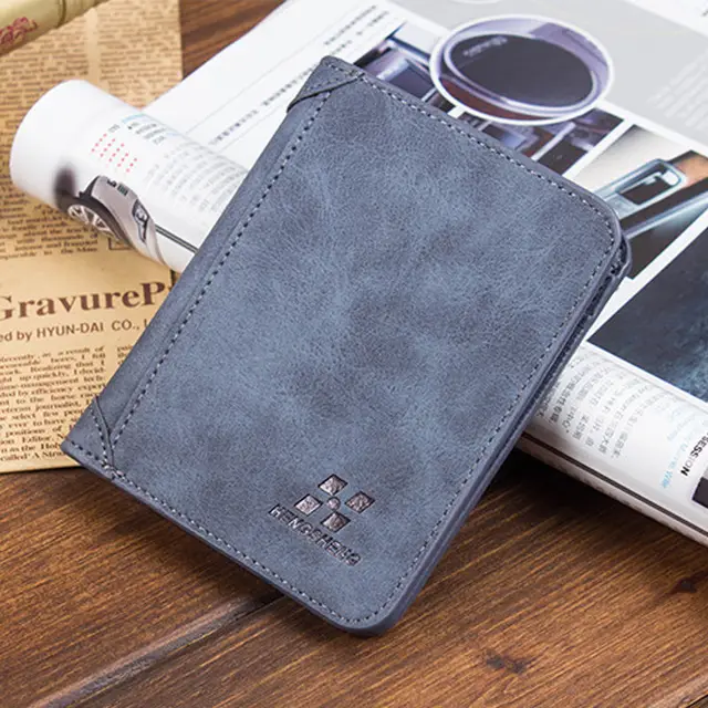 Men's Wallet Foldable Small Money Purses Leather Wallet Luxury Billfold Hipster Cowhide Credit Card/ID Holders Style A Blue
