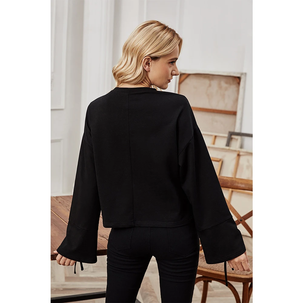 

Diiwii Woman Tshirts Long Sleeve Solid Color Bottom Autumn Loose Femme Blusas Female Girl Friend Black Top Ladies