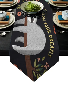 

Gray Sloth Flower Branch Cartoon Table Runner Table Flag Home Party Decorative Tablecloth Table Runners