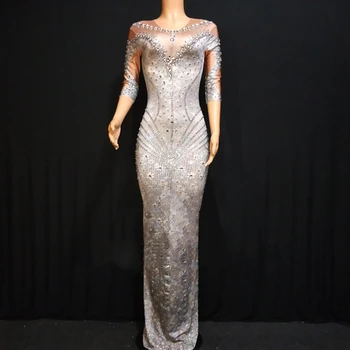 

2020 model stage singer presides over DJ color drill show thin wrap buttock fish tail long skirt elastic one-piece adult