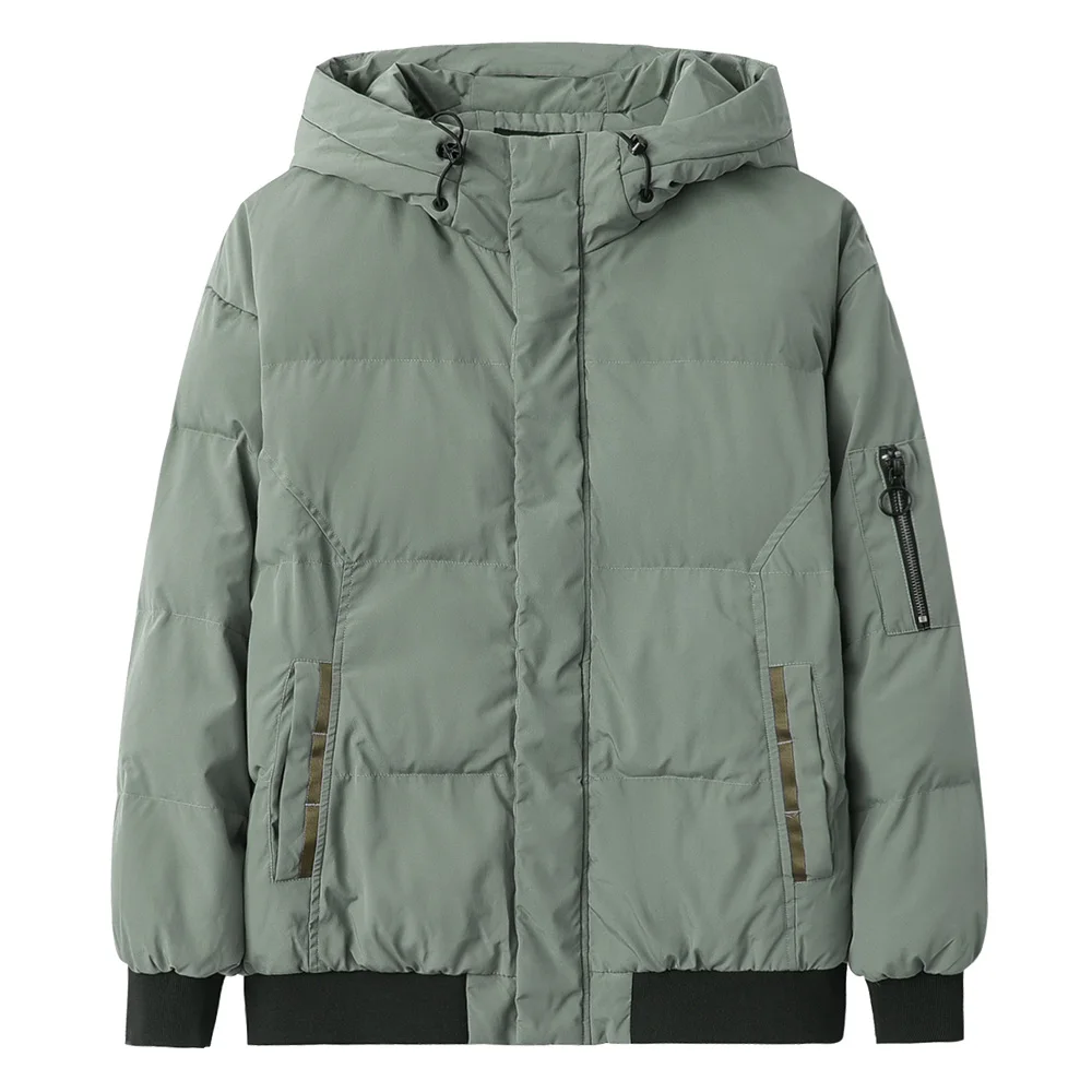 Enjeolon Мужская парка зимняя куртка новая мужская куртка с хлопковой подкладкой Пальто Повседневное утолщенное теплое пальто с капюшоном мужская верхняя одежда размера плюс - Цвет: Light gray