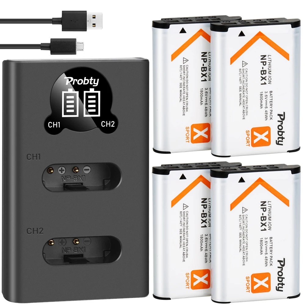1800Mah Per Sony Np Bx1 Np-Bx1 Batteria + Caricabatterie Per Sony Dsc-Rx100 X3000 Iv Hx300 Wx300 Hdr-As15 X3000R Mv1 As30V Hdr-As300