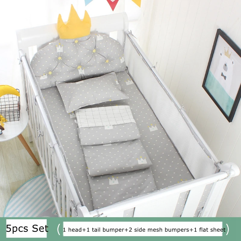INS/Детские бамперы в форме короны для кроватки; комплект из 5 предметов; для новорожденных; для кроватки; с дышащей сеткой; хлопковые детские постельные принадлежности - Цвет: 5pcs set-2
