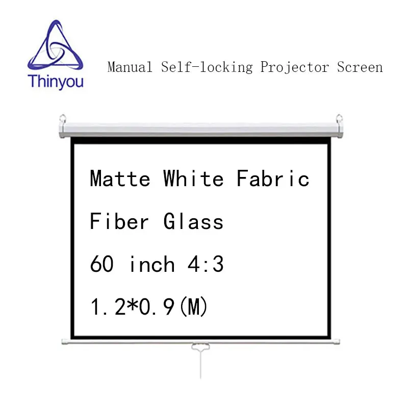 Thinyou 60inch 4:3 Manual self-locking Projector Screen Matte White Fabric Fiber Glass for HD projector Pull Down Screen