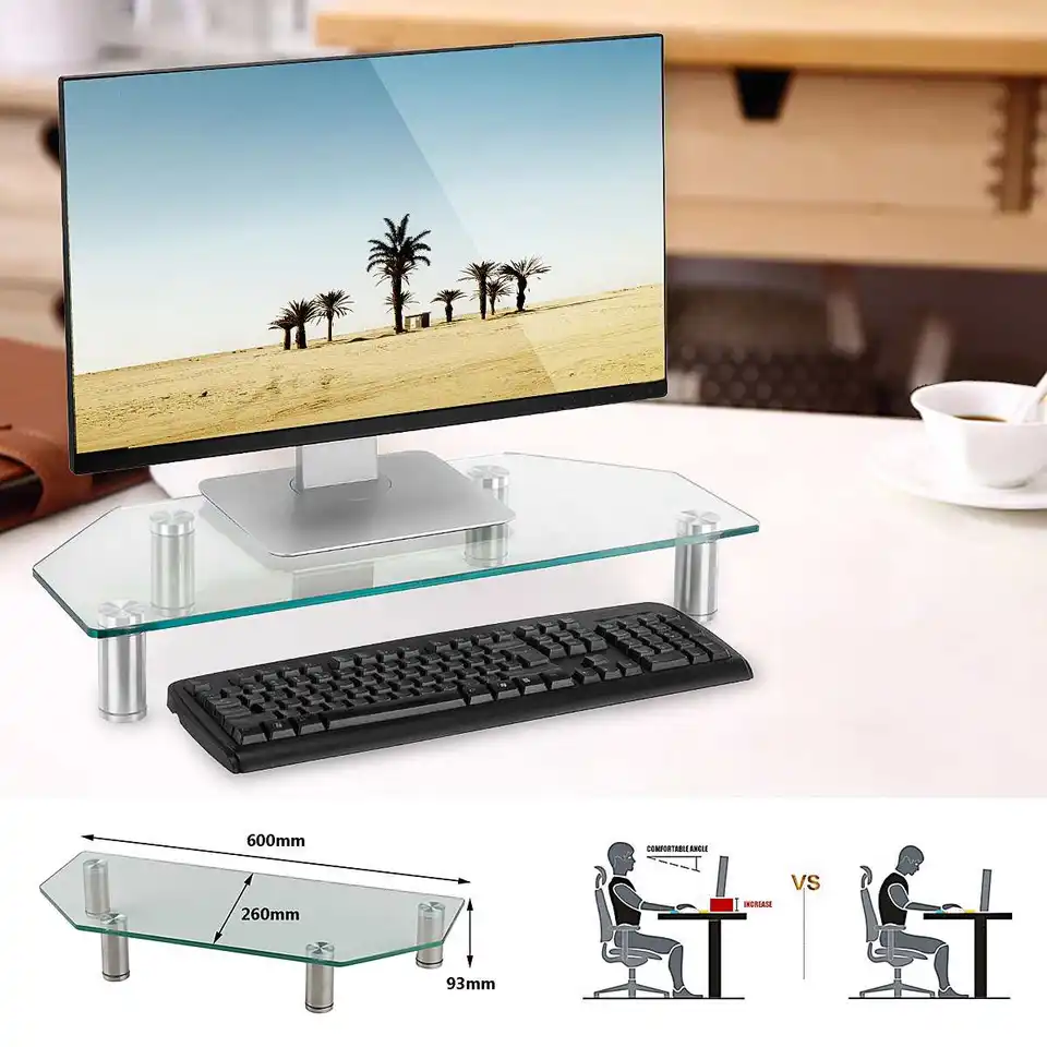 1pcs Clear Solid Glass Laptop Stand Holder Corner Monitor Mount