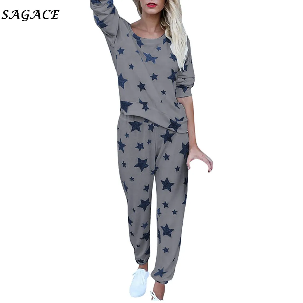 Sagace pajamas Set Women 2Pcs Star Print Pants Tracksuit Sets Leisure Lounge Wear Suit Explosion Home Service two-piece Suit