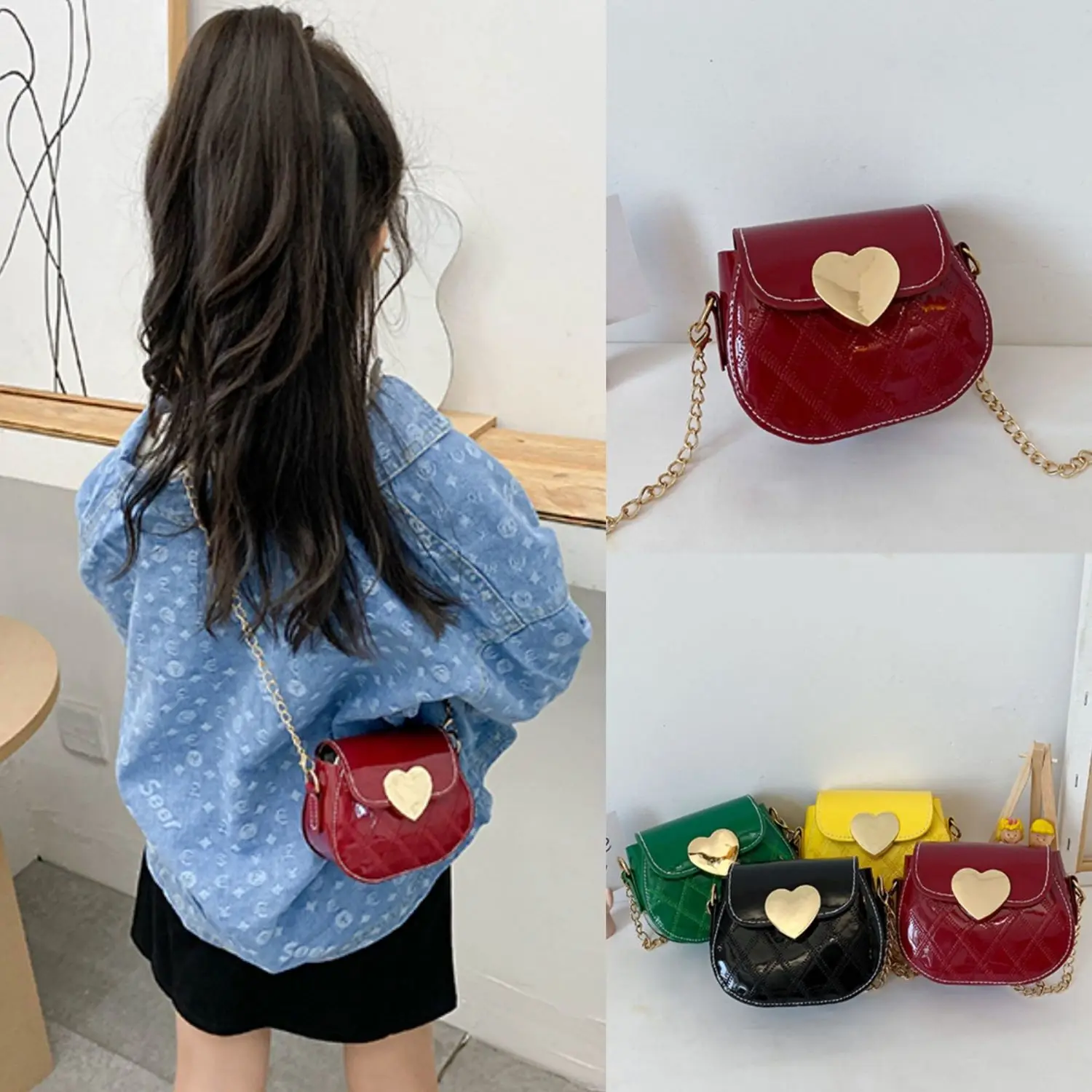 Cute Little Girls Mini Shoulder Bag for Kids Fashion Coin Purse Small Handbags Lovely Patent Leather Children's Messenger Bags cute kids shoulder bag purse kids mini pu leather lovely princess handbags children messenger bag girls totes bags free ship