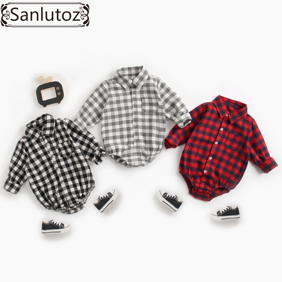 Sanlutoz/Детские боди из хлопка с длинными рукавами; одежда для малышей; Модный клетчатый Комбинезон для маленьких мальчиков; Одежда для новорожденных