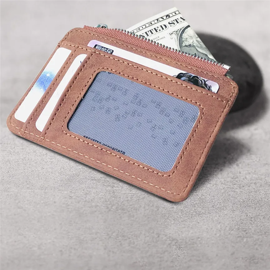 Men's Wallet Short Matte Leather Retro Multi-card Frosted Fabric Card Holder Money New Minimalist Purse Transparent Coins A5