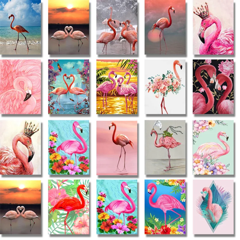 Полный набор для рисования с круглыми камнями и полотном живопись Фламинго Цветы