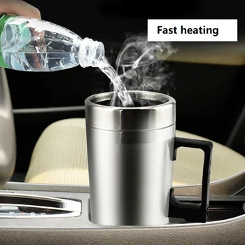 

300ml 12V 24V Car Heating Cup Stainless Steel Auto Water Heater Kettle Travel Coffee Tea Heated Mug Motor Cigarette Lighter Plug