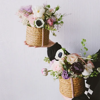 

Flower Arrangement Decorations Basket With Lid Mini Snack Storage Woven Basket Desktop Organizer Round Gift Box wedding decor