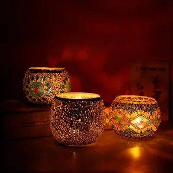 

Classic Hot European-Style Mosaic Glass Candleholder Wedding Wedding Decoration Confession Props