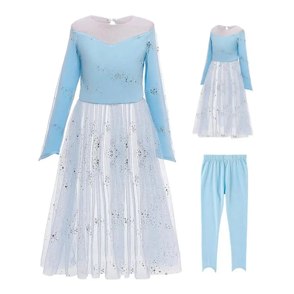 Elsa 2 Snow Queen Girls Dress Leggings 2pcs Sets Anna Clothes Birthday Costume Princess Dresses Children Clothing | Мать и ребенок