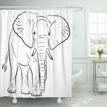 

Africa Elephant Silhouette Freehand on White African Shower Curtain Waterproof Polyester 72 x 72 Inches Set with Hooks