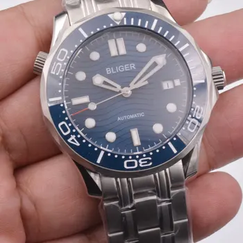 

Bliger 41mm Blue dial date Luminous automatic movement men's fashion casual mechanical watch