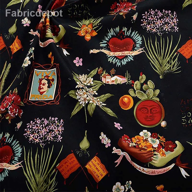 Elegant European Retro Stretch Cotton Satin Fabric - Digital Print for Sewing and Handmade Creations