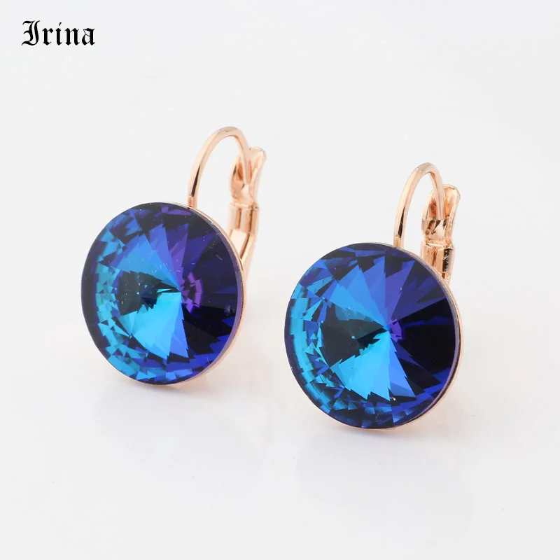 Drop Earrings Dangle Earrings Crystal Earrings Round Simple Design 14mm 7 Color Crystals Stone Drop Earrings French Hook Earrings Women Elegant Party Wedding