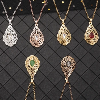 

Golden Moroccan Classic Wedding Necklace Drop Shape Crystal Pendant