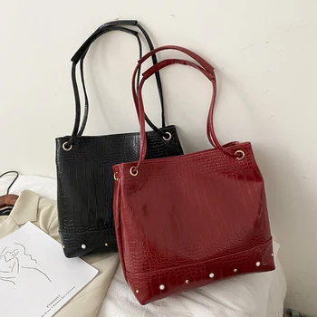 

Retro Alligator Pattern PU Leather Handbags Women Solid Color Large Capacity Portable Totes Travel Shopping Shoulder Bags