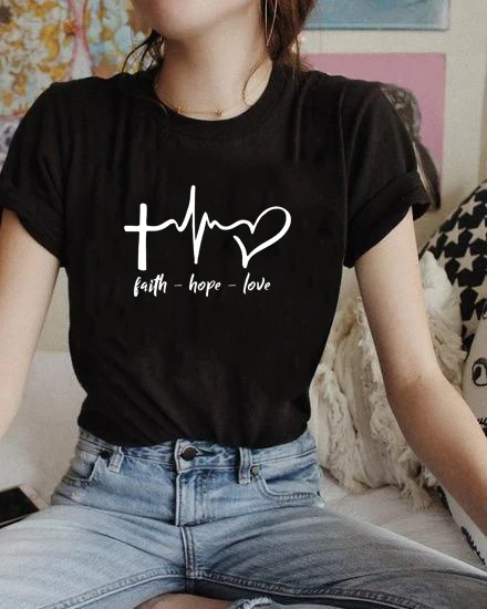 Faith Hope Love Print Summer T Shirt for Women Tee Shirts Female Harajuku Tops Streetwear Graphic Tees Women Jesus Christian 2