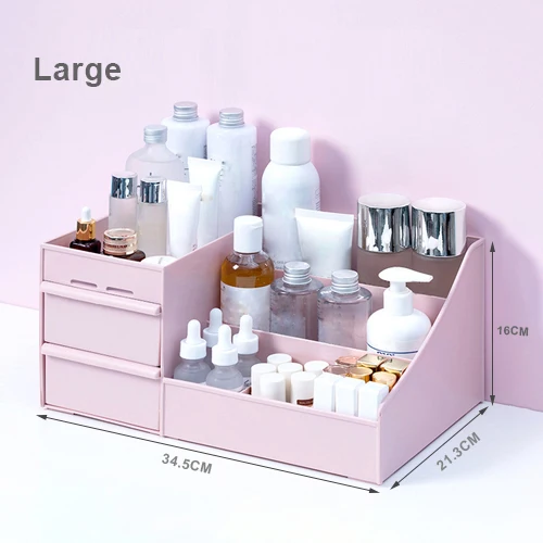 Large Capacity Cosmetic Storage Box Makeup Desktop Jewelry Nail Polish Lipstick Rangement Container Desktop Drawer Organizer PINK LARGE