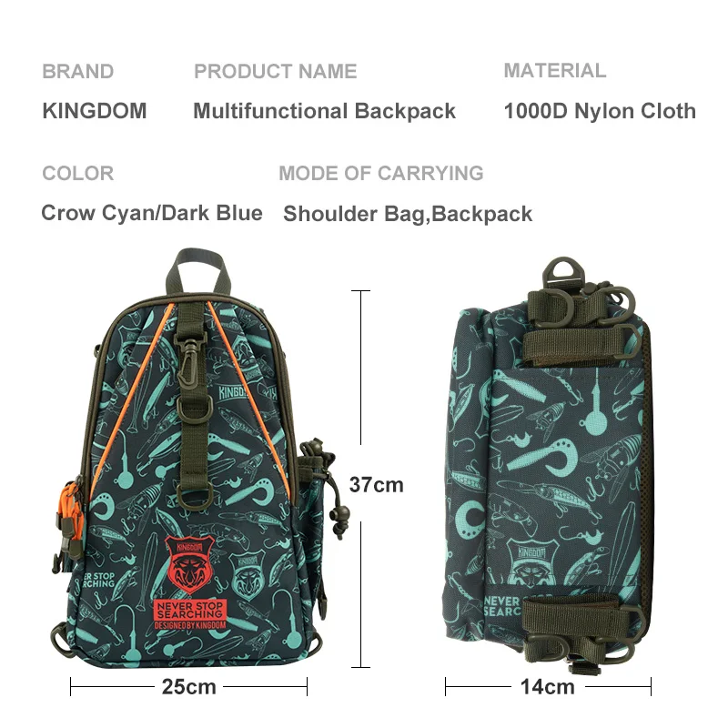 Kingdom New Fishing Bags 39*24*16.5cm Sports Bag Outdoor Backpack