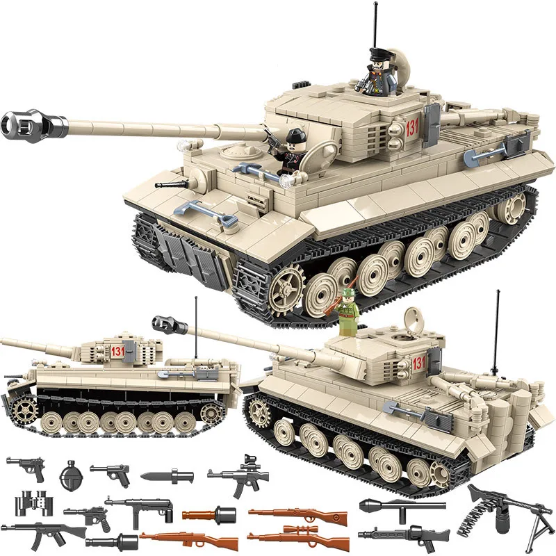 

NEW 1018Pcs Military German King Tiger 131 Tank Building Blocks Army WW2 Soldier Weapon Bricks Kits Education Toys for Boys