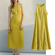 

Elmsk Dress Women England Casual Summer Tank Dress De Fiesta De Noche Indie Folk Vintage Linen And Cotton Vestidos Long Beach