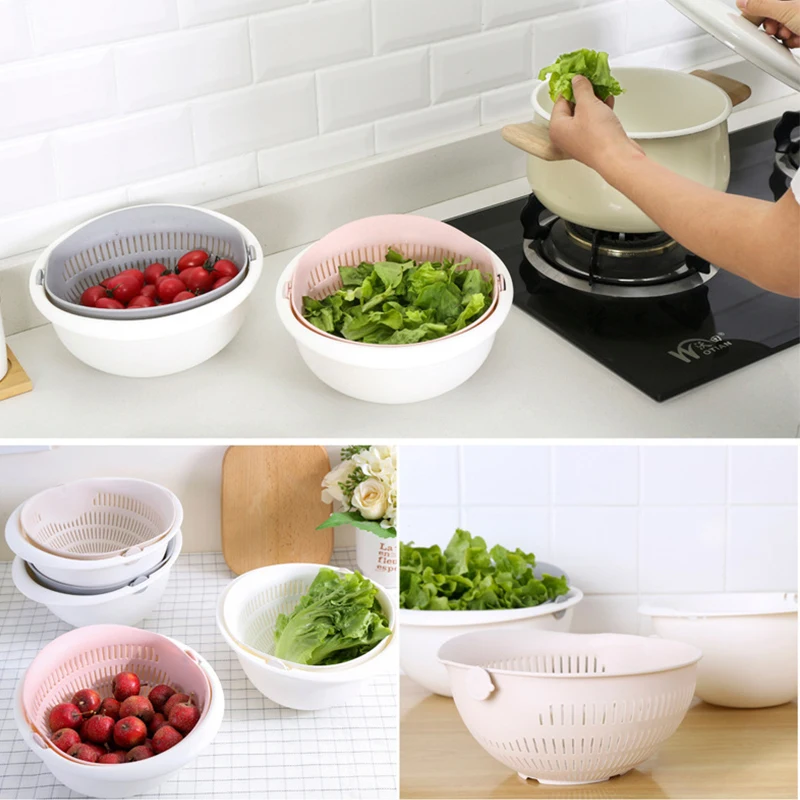 1 pcs Multifunctional plastic washing rice drainer fruit and vegetable basket washing basket Colanders Strainers 4 color